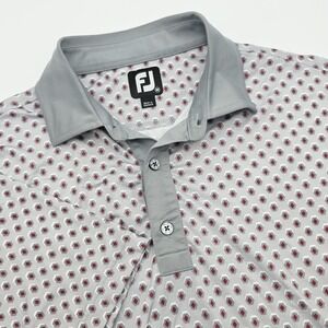 FootJoy Polo Golf Shirt Mens M Medium Gray Red Geometric AOP Performance Stretch